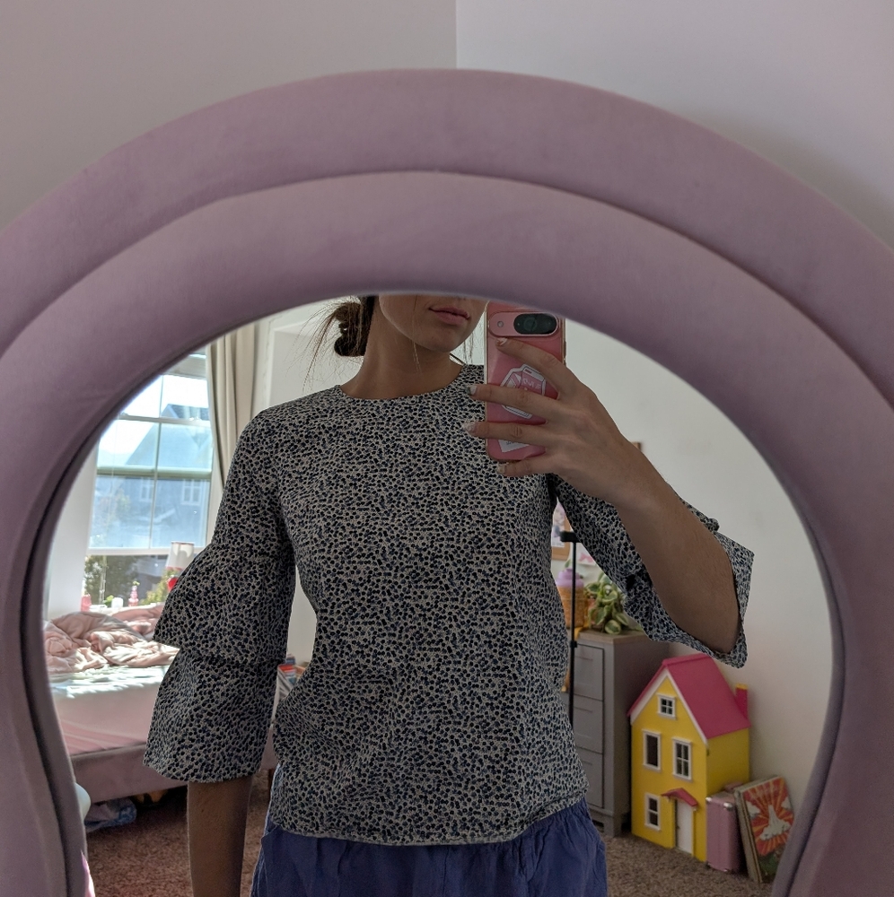 J. Crew Women's Blue and White Patterned Top Size 8